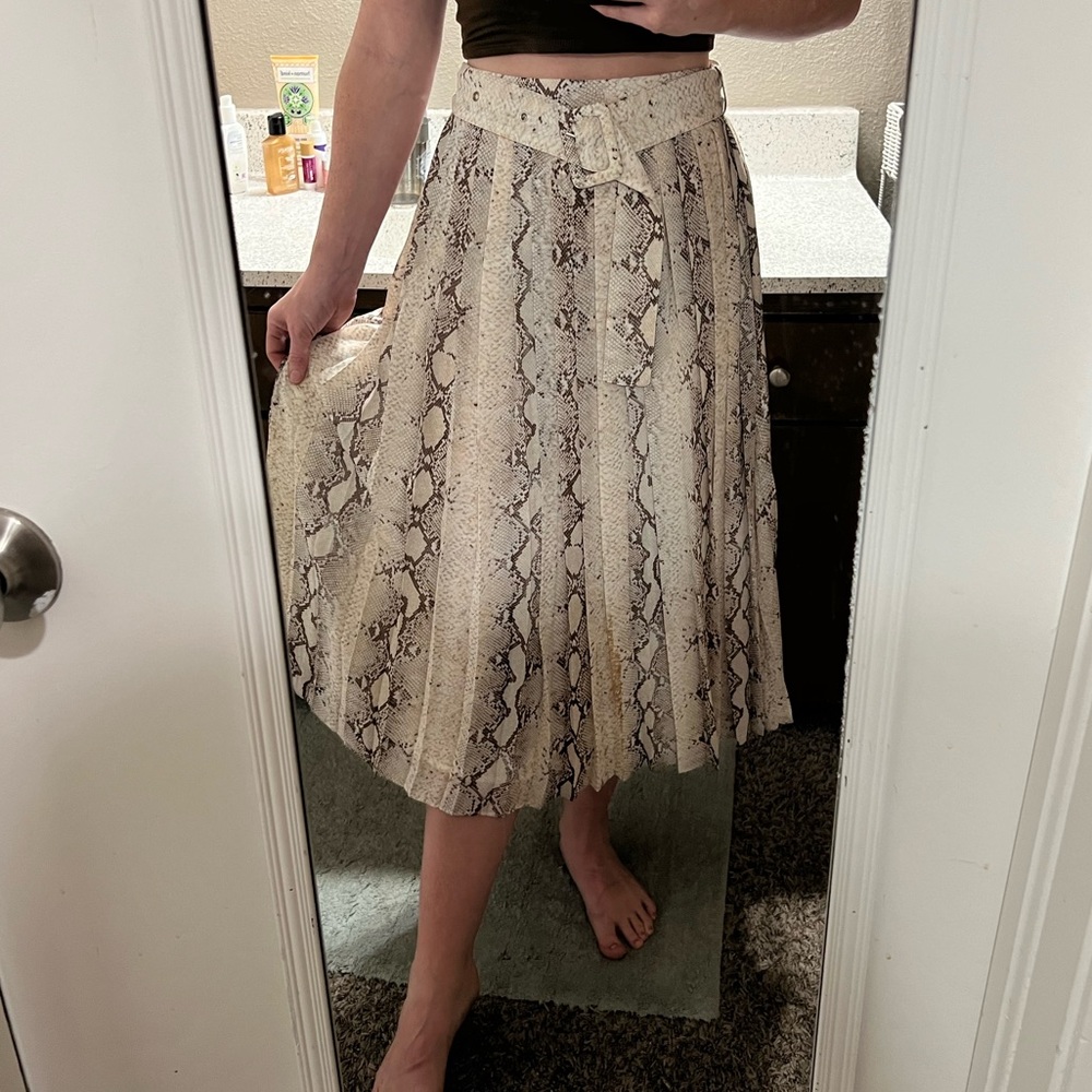 Snake Print Midi Skirt with Belt